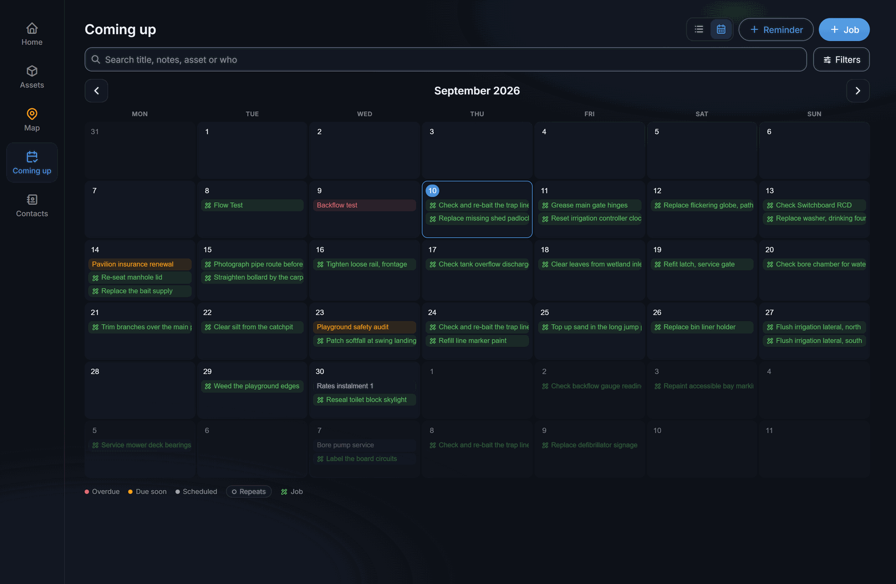 The same reminders as a month, so you can see what lands together